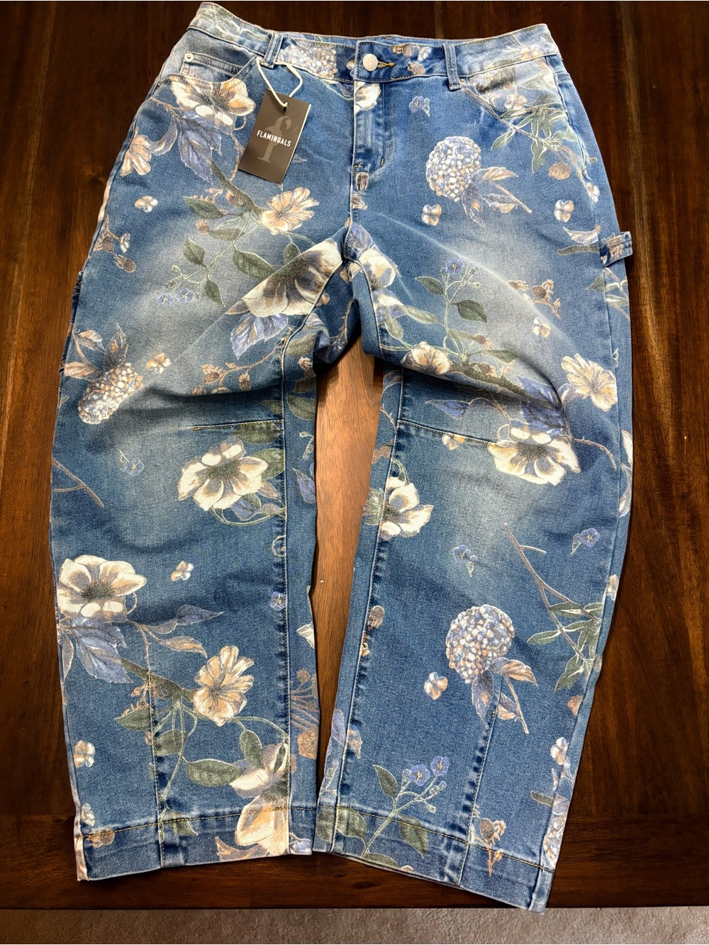 Floral Cropped Women's Jeans - Blue Floral